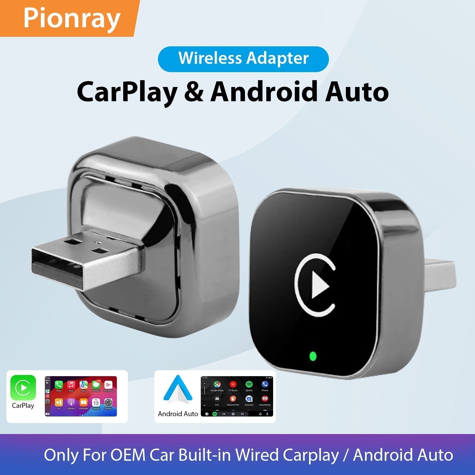 Pionray 2-in-1 Wireless CarPlay & Android Auto Adapter | For 99% of Cars
