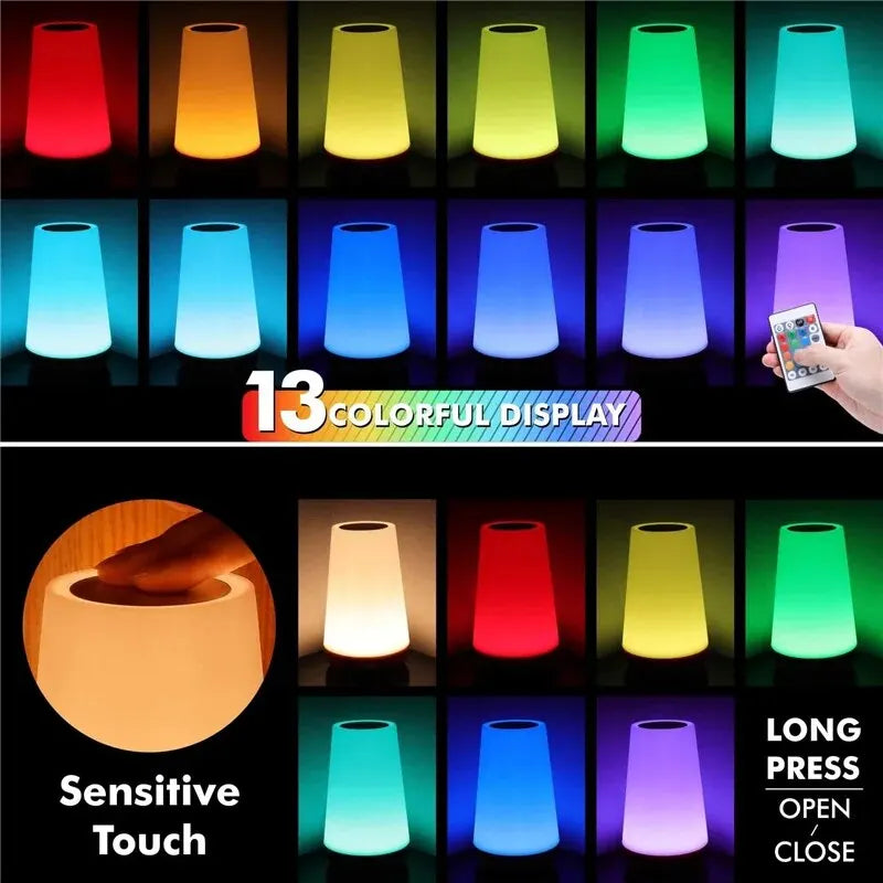 AuraGlow Touch & Remote Control LED Lamp | 13 Dimmable RGB Colors